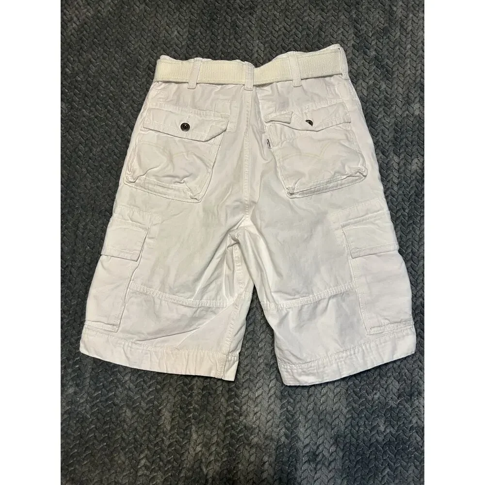 Levi's Squad Cargo Shorts Men's 30 White Utility Pockets Waist Belted Streetwear
